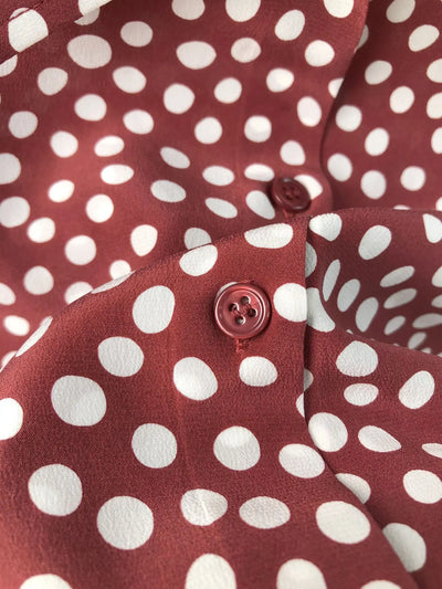 Camisa Vintage Burdeos con Lunares en Seda - Cuello Solapa Manga Larga - Image 13