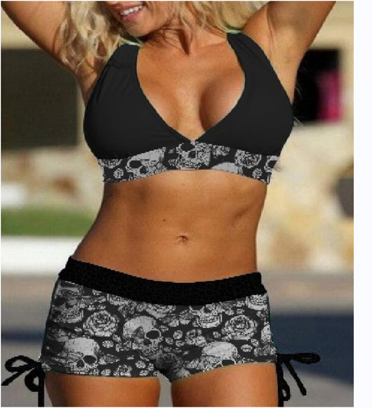 Bikini Deportivo Estampado Calavera - Traje de Baño Conservador para Playa - Image 13