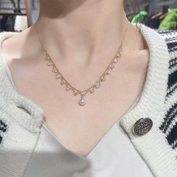 Collar de Perlas Encaje Japonés en Oro 18k Aurora