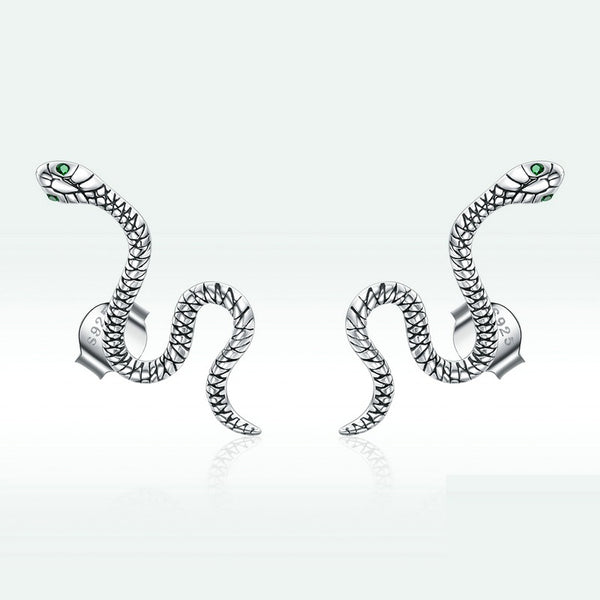 Aretes de Circón Verde con Diseño de Serpiente para Niñas