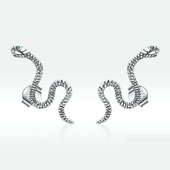 Aretes de Circón Verde con Diseño de Serpiente para Niñas