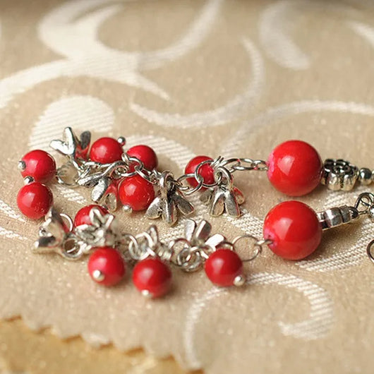 Aretes de Perla Roja con Cuentas de Plata - Estilo Étnico - Image 10