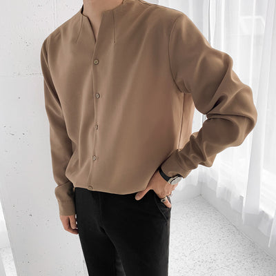 Camisa Slim Fit con Cuello Mao - Manga Larga Elegante para Hombre - Image 5