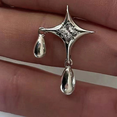 Aretes de Plata Esterlina Estrella Río Nocturno con Gota de Agua Tridimensional - Image 3