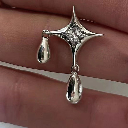 Aretes de Plata Esterlina Estrella Río Nocturno con Gota de Agua Tridimensional - Image 3