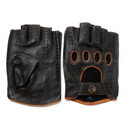 Guantes de Cuero Mitad Dedo para Motociclismo y Actividades al Aire Libre - Image 22