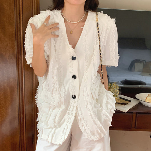 Chaqueta Suelta con Flecos y Manga Corta - Image 10