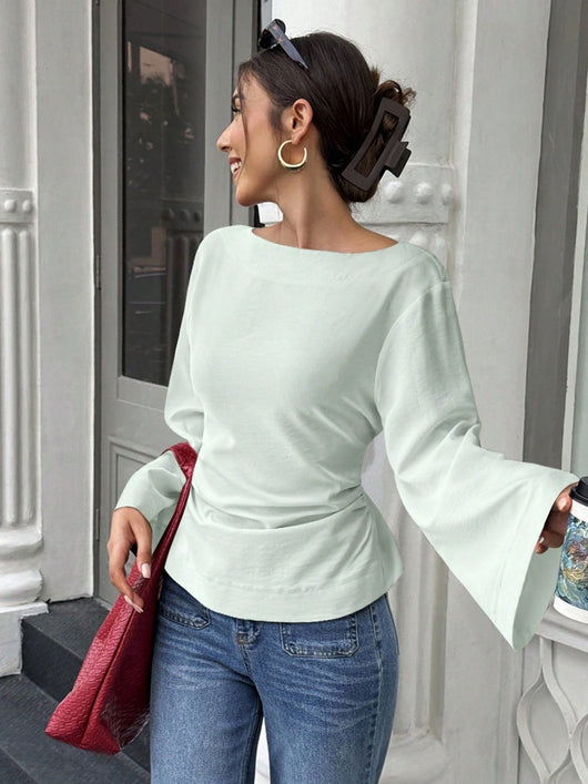 Blusa Tejida Cuello Redondo con Mangas Acampanadas Largas para Mujer - Image 9