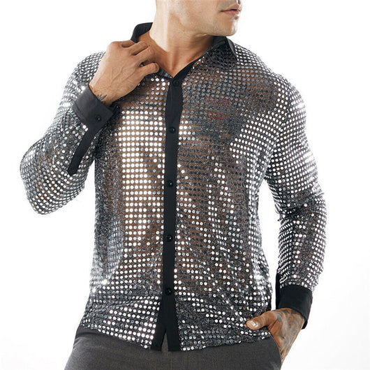 Camisa Manga Larga con Estampado de Lunares para Hombre - Image 8