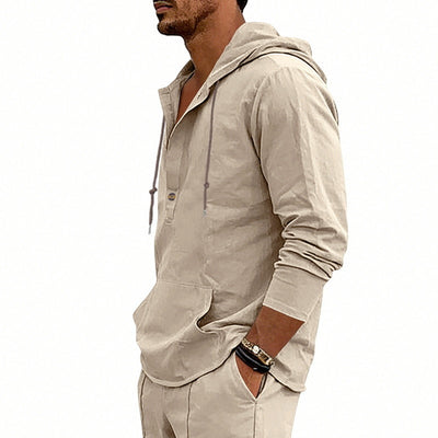 Camisa Hoody de Lino Transpirable para Hombre - Manga Larga Casual - Image 28