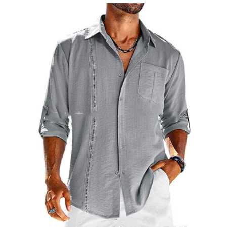 Camisa Polo Casual de Manga Larga con Bolsillo y Cuello Encaje para Hombre - Image 5