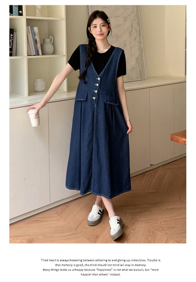 Conjunto de Dos Piezas: Falda Denim con Chaleco y Camiseta Base Talla Grande - Image 10