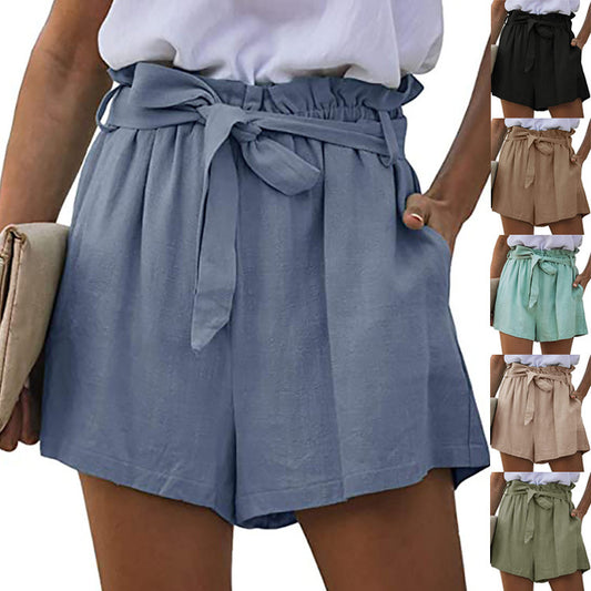 Shorts Anchos Casuales para Mujer con Bolsillos, Cintura Elástica y Cordones