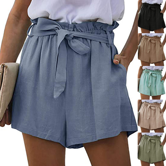 Shorts Anchos Casuales para Mujer con Bolsillos, Cintura Elástica y Cordones