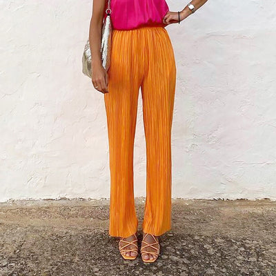 Pantalón Ancho Cintura Alta con Aberturas Laterales en Tono Naranja Amarillento - Image 9
