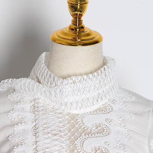 Camisa de Cuello Alto con Bordado Hueco - Estilo Profesional Reforzado - Image 11