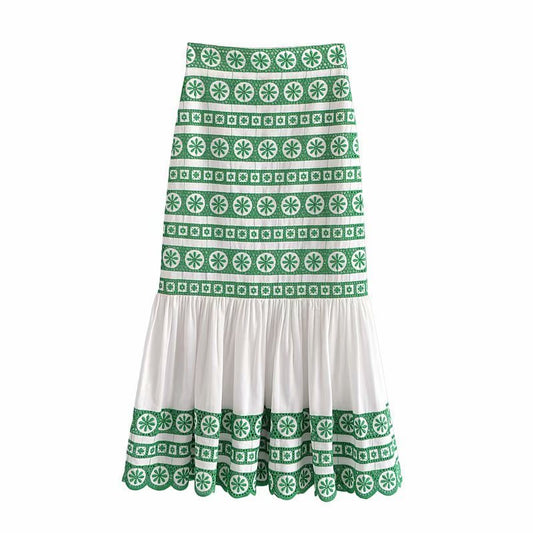 Falda Midi Talle Alto Reductora con Bordados