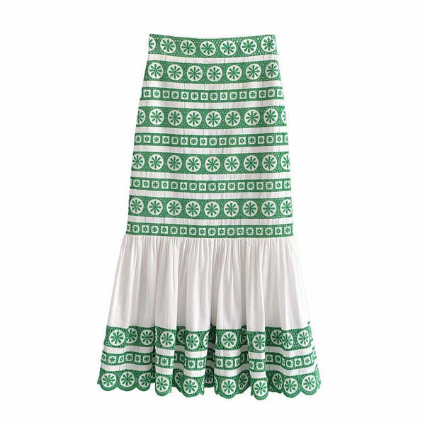 Falda Midi Talle Alto Reductora con Bordados