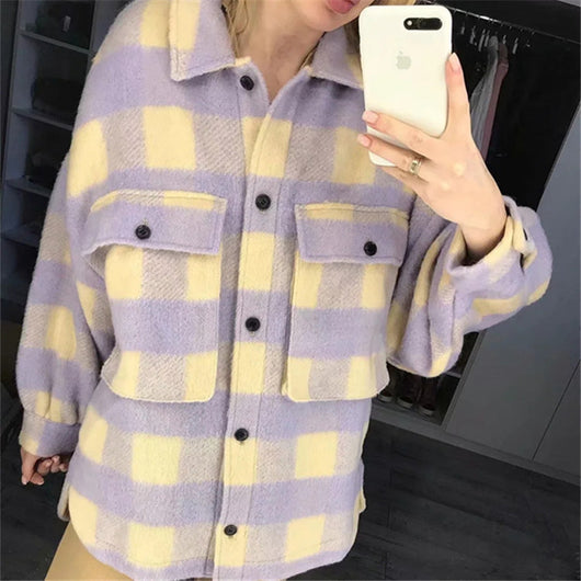 Chaqueta de Lana a Cuadros con Mangas Largas para Mujer - Image 5