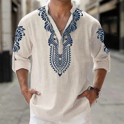 Camisa Casual de Playa con Cuello Mao Manga Larga para Hombre - Image 3