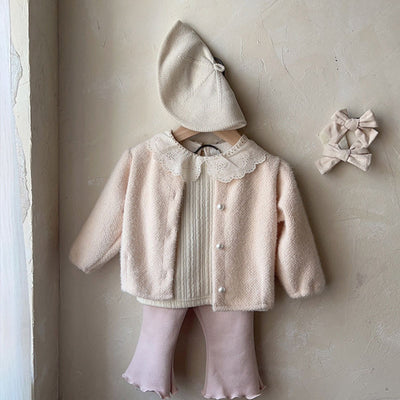 Blusa Infantil de Algodón Grueso con Cuello de Encaje - Image 11