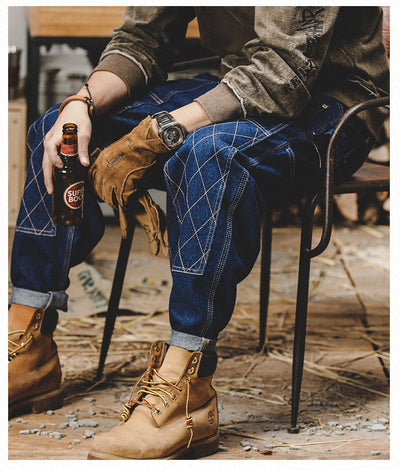 Pantalones Vaqueros Retro Holgados para Hombre con Costuras Brillantes - Image 13