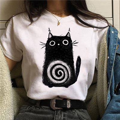 Playera Gato Caricatura con Hongos Halloween Manga Corta - Image 7