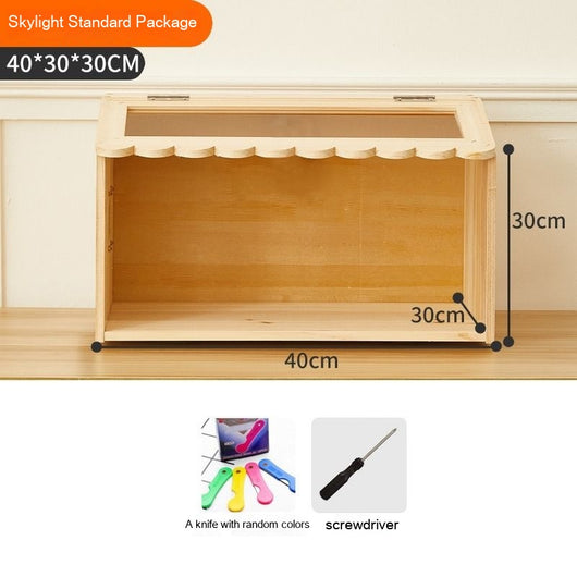 Wooden pet incubator with a clear acrylic skylight lid, measuring 40x30x30cm, suitable for small animals. - Image 4
