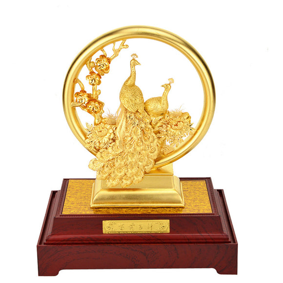 Ornamento Decorativo Pavo Real Dorado - Artesanía de Lujo con Hoja de Oro Puro