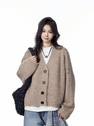 Cardigan de Punto Cuello V Mujer Estilo Relajado Suéter Holgado - Image 7