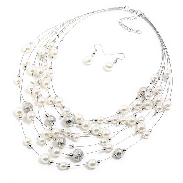Collar Colgante de Perlas Multicapa Elegante
