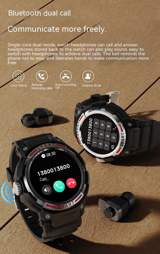 Reloj Inteligente 2 en 1 con Auriculares Bluetooth GT100 - Llamadas Duales y 128MB - Image 9