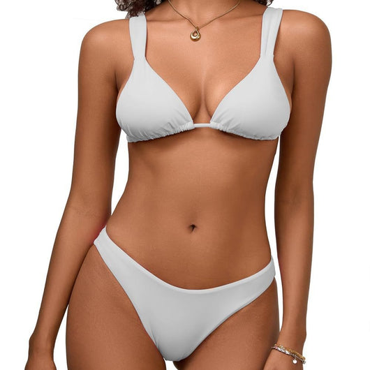 Woman wearing a solid brown lace-up bikini swimsuit with a triangle top and high-cut bottom. - Image 11