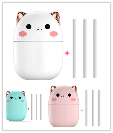 Three cute cat-shaped humidifiers in white, green, and pink, each with three filter sticks. - Image 9