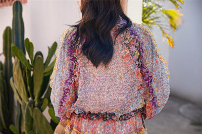 Vestido Largo Floral con Cintura Ajustada y Mangas Farol - Image 24