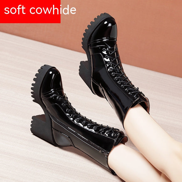 Botas de Tacón Alto Hasta la Pantorrilla con Cordones para Mujer