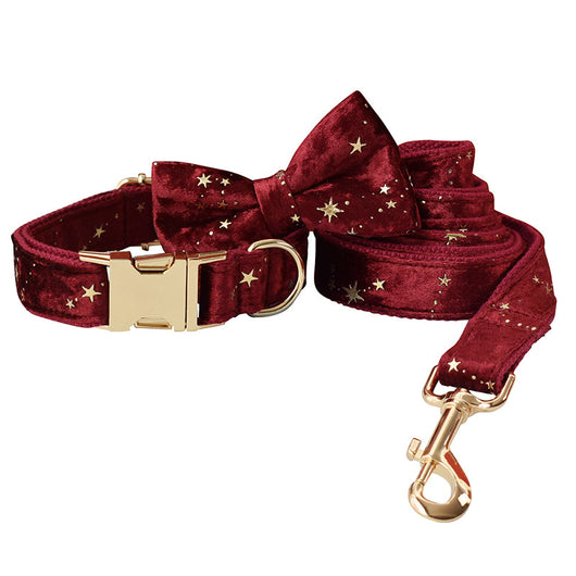 Lazo para Collar de Mascota - Franela Borgoña con Estrellas - Image 6
