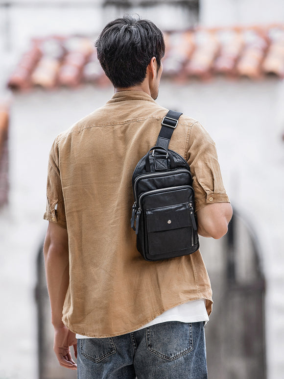 Bolsa Pecho Cuero Genuino para Hombre - Estilo Casual
