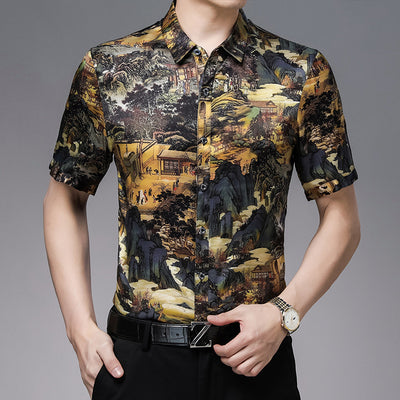 Camisa de Seda Satinada Estilo Chino Manga Corta - Image 11