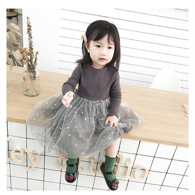 Vestido Infantil de Manga Larga con Diseño de Estrella de Cinco Puntas en Tul - Image 9