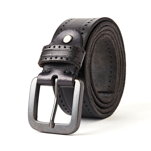 Cinturón de Cuero para Hombre con Hebilla Pin - Piel Premium Casual