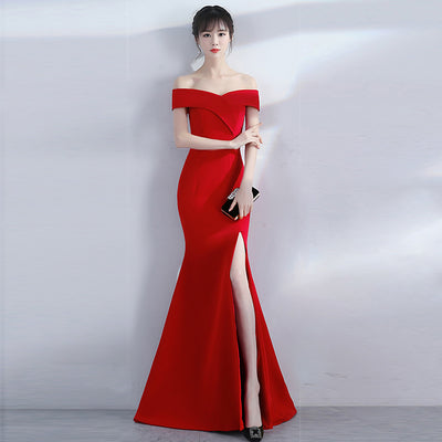 Vestido de Fiesta Elegante con Hombros Descubiertos y Falda Sirena