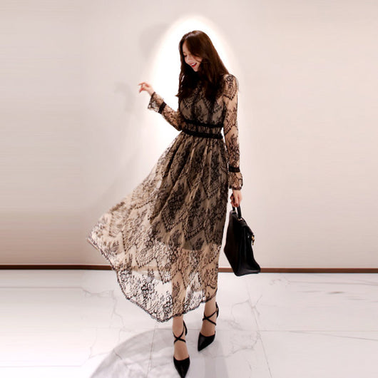 Vestido Midi Encaje Cintura Ajustada con Vuelo - Image 7