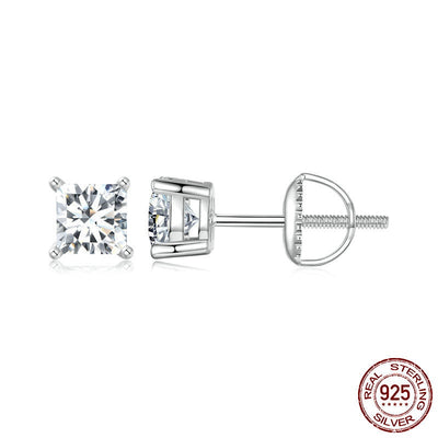 Aretes de Plata 925 con Moissanita Cuadrada Estilo Princesa - Image 3