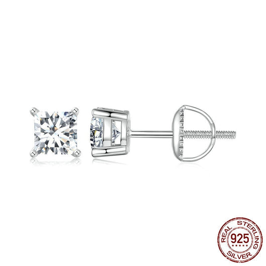 Aretes de Plata 925 con Moissanita Cuadrada Estilo Princesa - Image 3