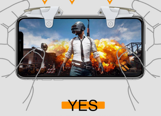 Two white and gold mobile gaming triggers for smartphones, designed to enhance gameplay with auxiliary firing. - Image 9