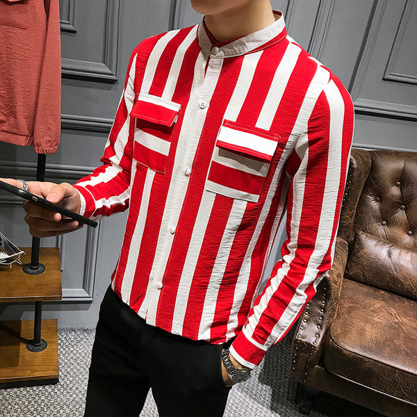 Camisa Slim Manga Larga Cuello de Pie para Peluquero Moderno