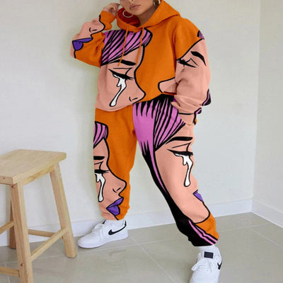 Conjunto de Sudadera Estampada Holgada con Capucha para Mujer - Image 5