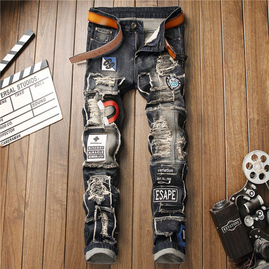 Jeans Rotos Elásticos Estilo Europeo Americano para Hombre