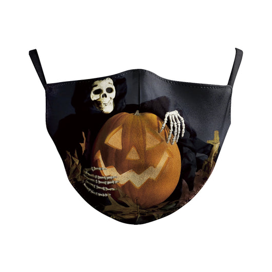 Beige double-layer dust mask with ear hooks, featuring a digital print of a wide, creepy smile with white teeth and red gums. - Image 24